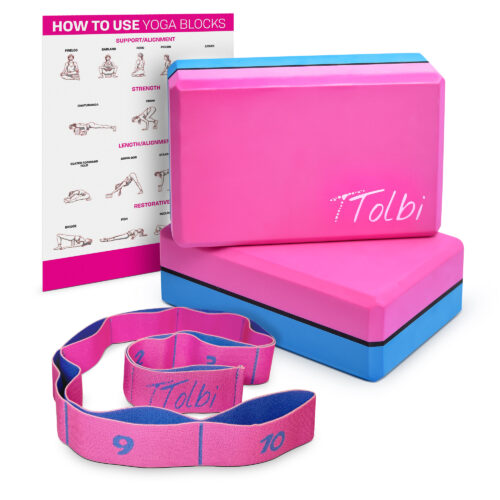 Yoga Blocks 2 Pack Kit with Dance Stretch Band & Guide