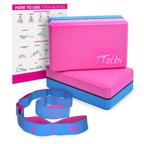 Yoga Blocks 2 Pack Kit with Dance Stretch Band & Guide